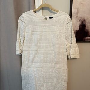 J. Crew White Embroidered 3/4 Length Sleeve Dress